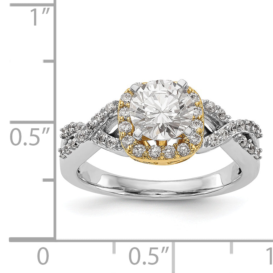 14K Verlobungsring im Halo-Design mit Zirkonia