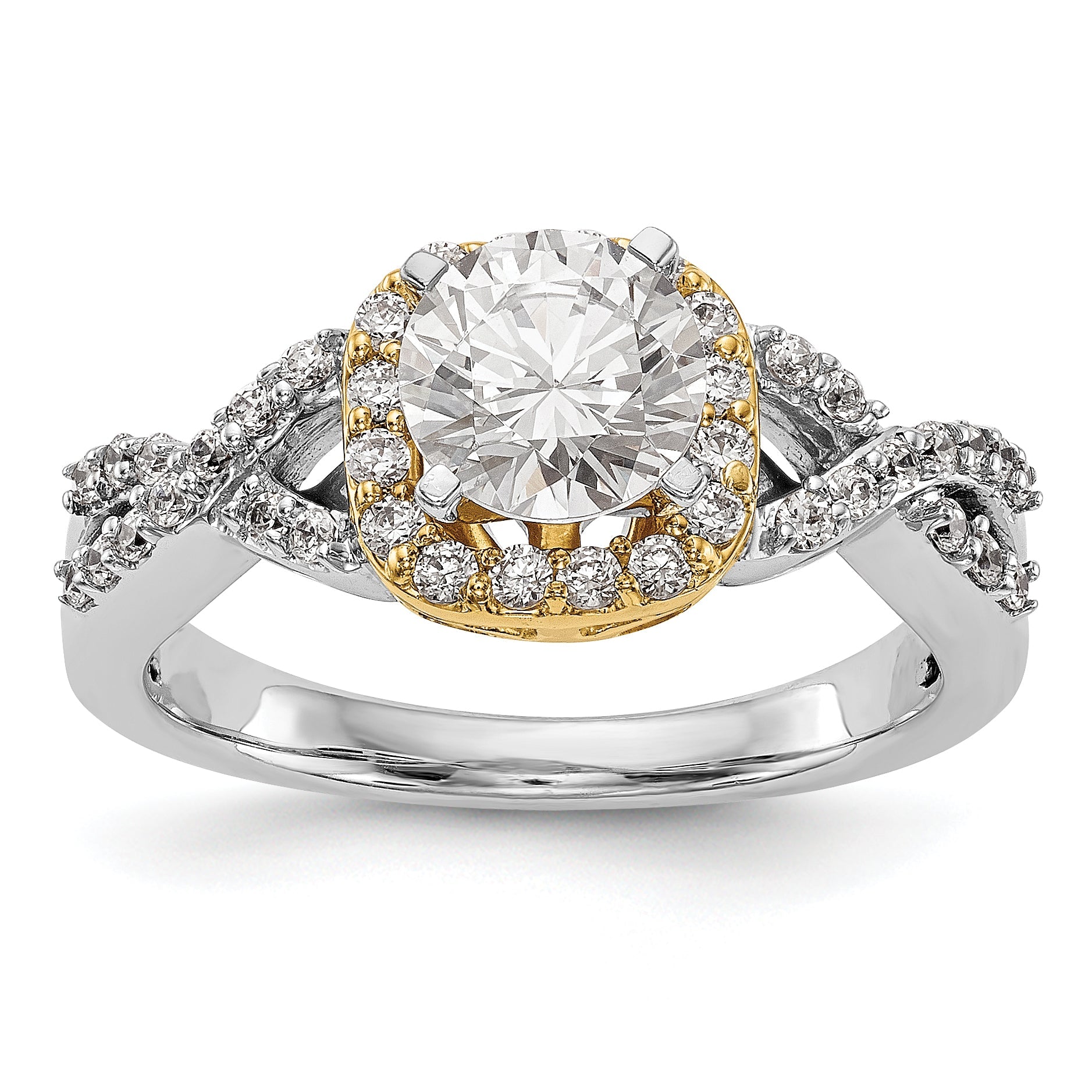 14K Verlobungsring im Halo-Design mit Zirkonia