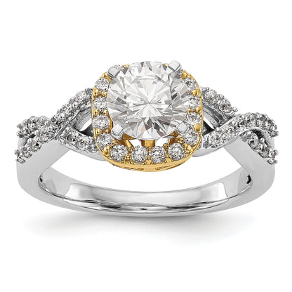 14K Verlobungsring im Halo-Design mit Zirkonia