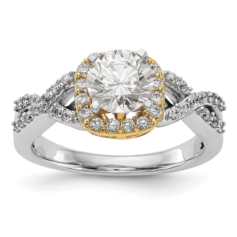14K Verlobungsring im Halo-Design mit Zirkonia