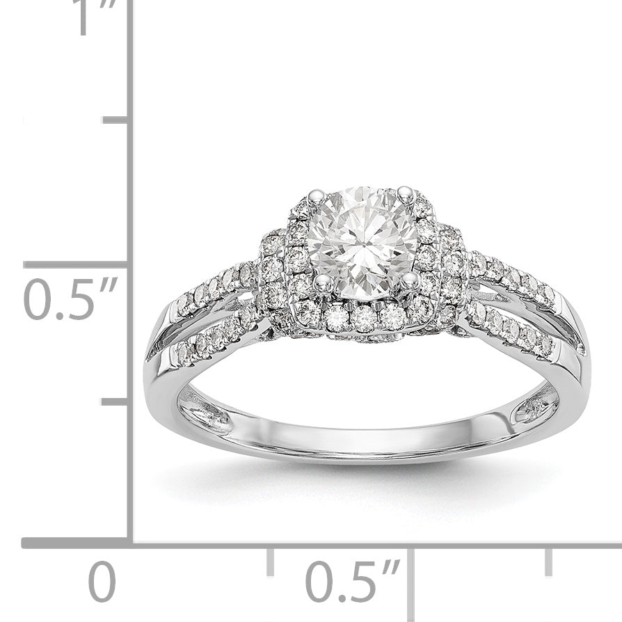 14K Weißgold Verlobungsring mit Halo aus simulierten Diamanten