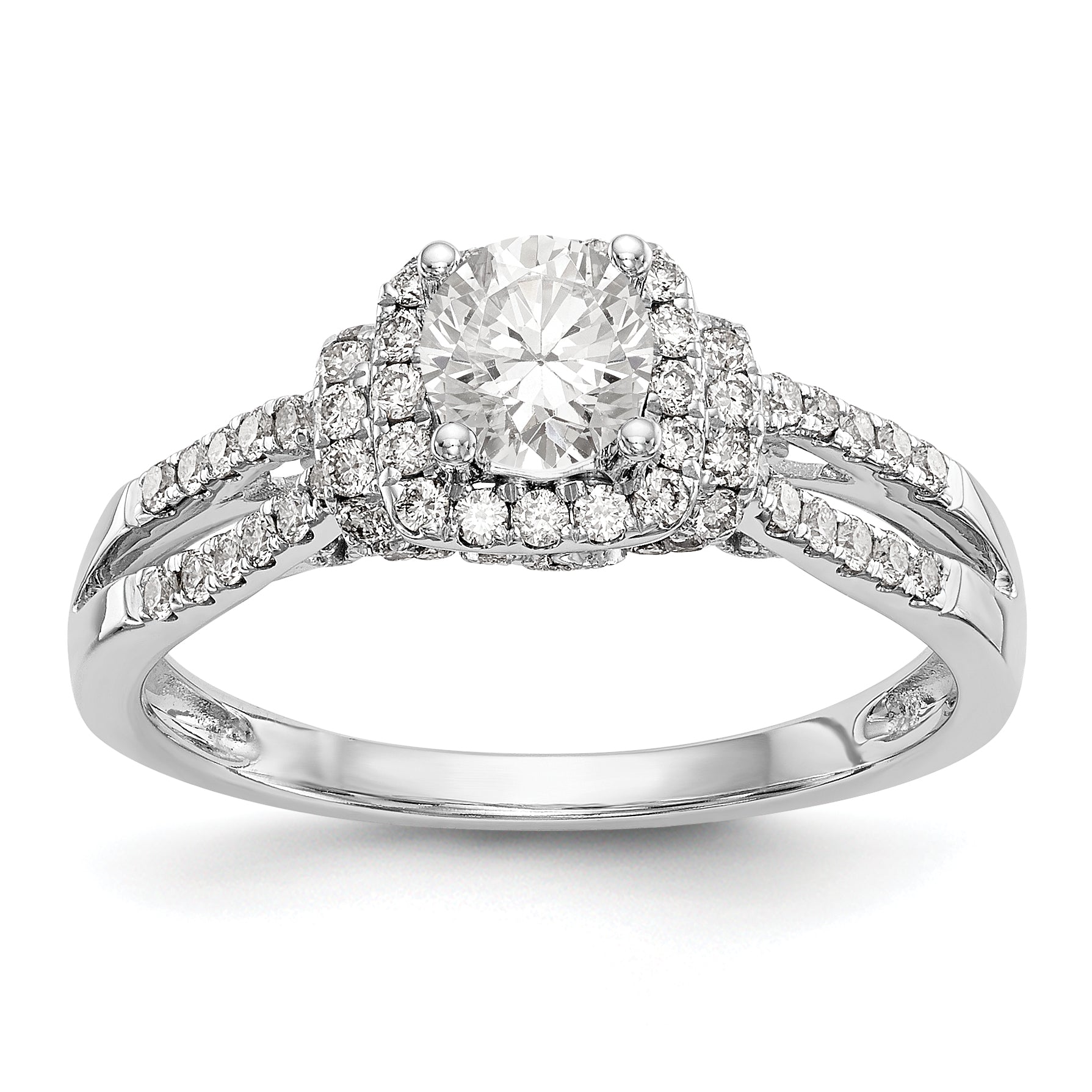 14K Weißgold Verlobungsring mit Halo aus simulierten Diamanten