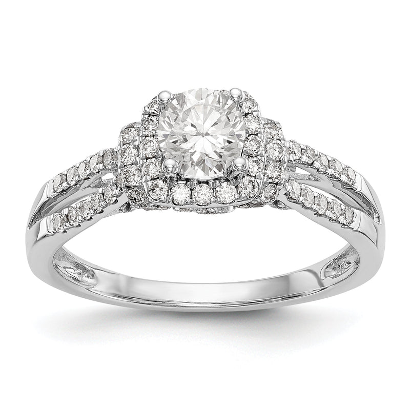 14K Weißgold Verlobungsring mit Halo aus simulierten Diamanten
