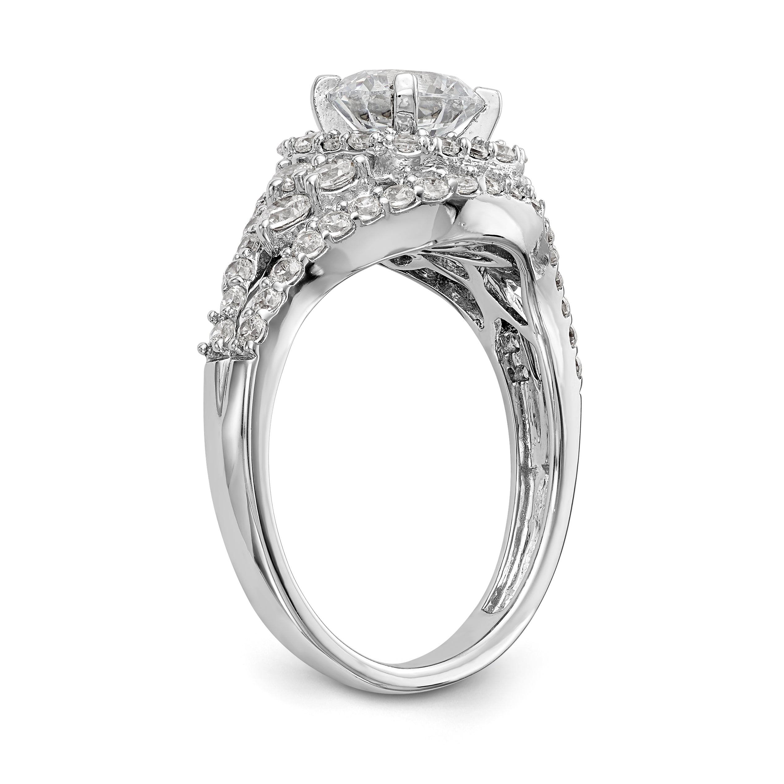 14 Karat Weißgold Verlobungsring mit Halo-Fassung und simuliertem Diamanten