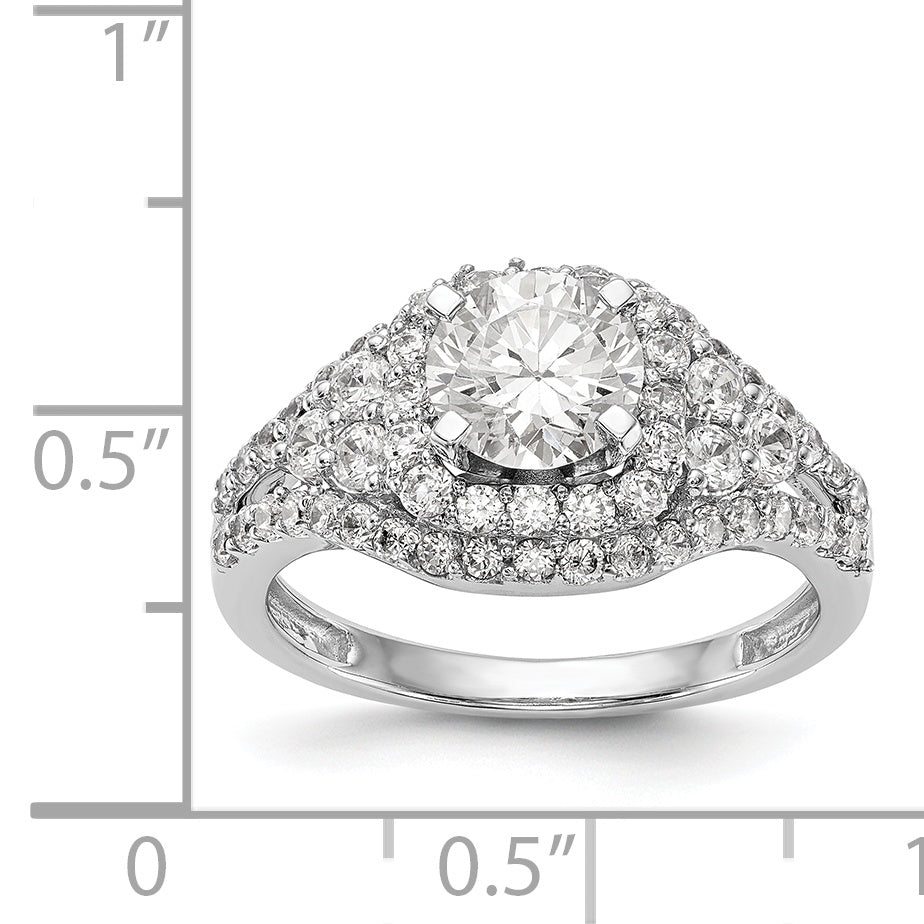14 Karat Weißgold Verlobungsring mit Halo-Fassung und simuliertem Diamanten