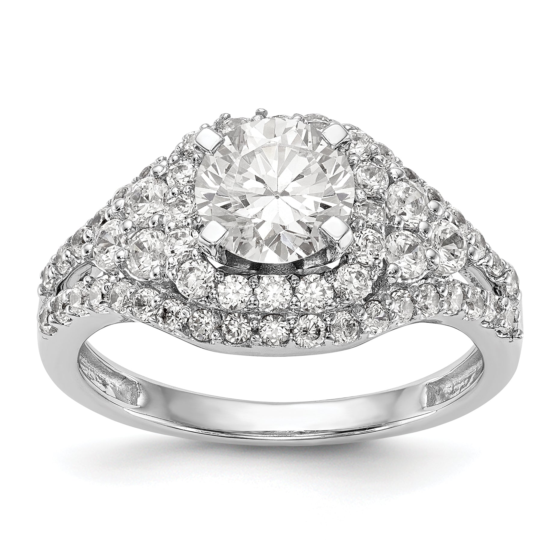 14 Karat Weißgold Verlobungsring mit Halo-Fassung und simuliertem Diamanten