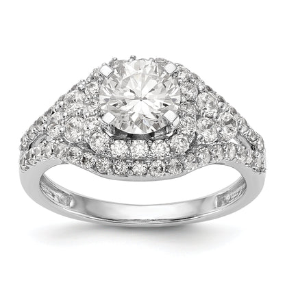 14 Karat Weißgold Verlobungsring mit Halo-Fassung und simuliertem Diamanten