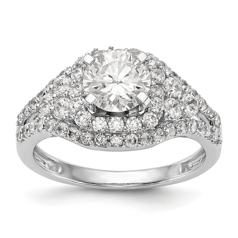 14 Karat Weißgold Halo-Verlobungsring mit Peg-Fassung und simuliertem Diamanten