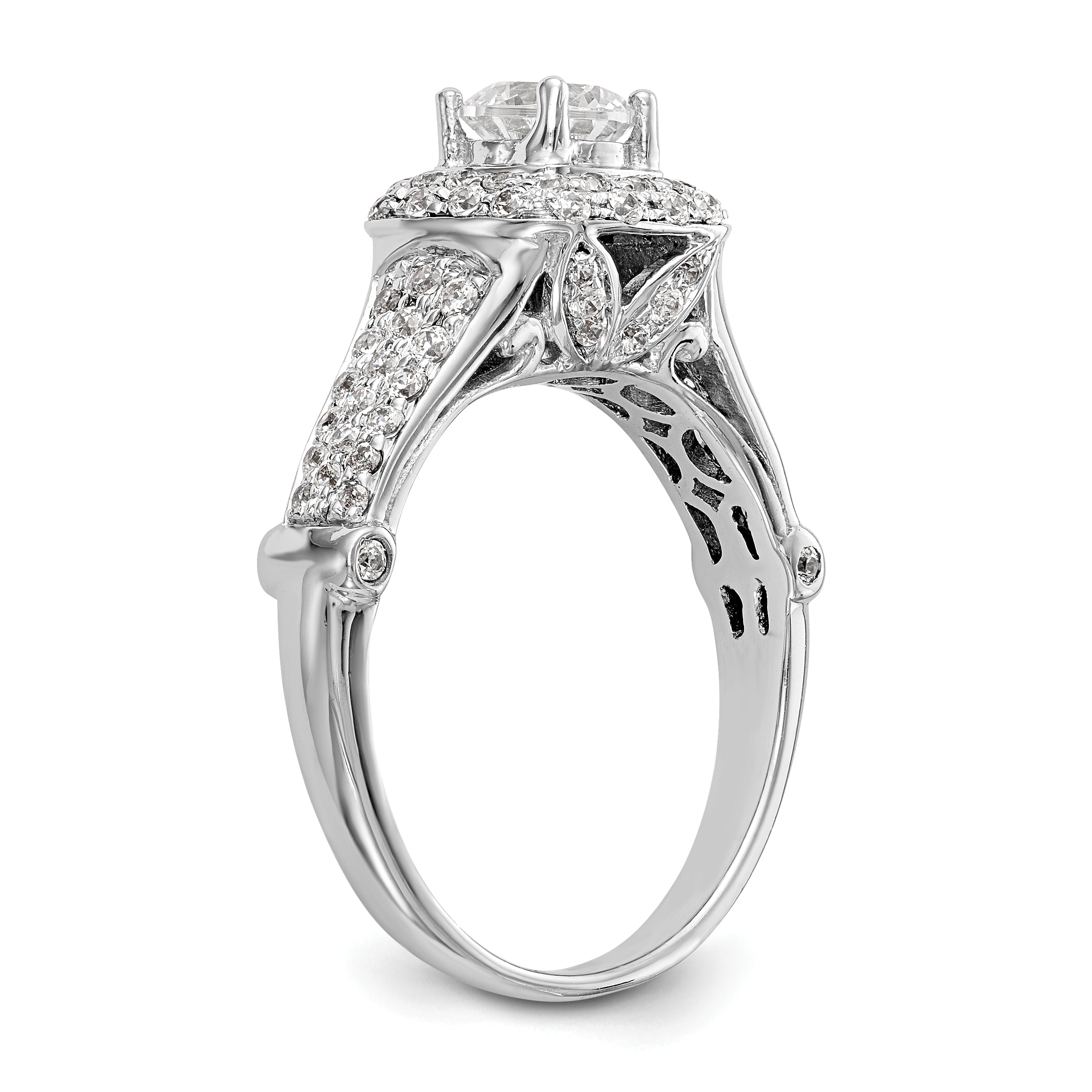 14K Weißgold Verlobungsring mit Halo aus simulierten Diamanten