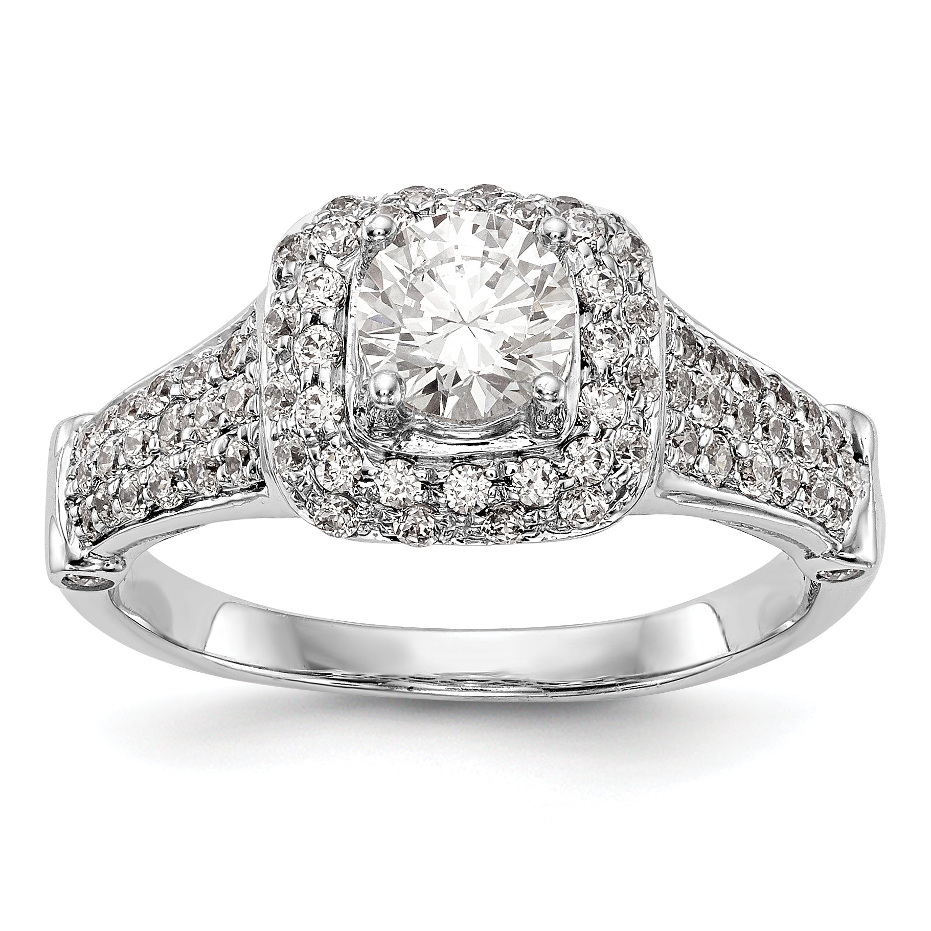14K Weißgold Verlobungsring mit Halo aus simulierten Diamanten