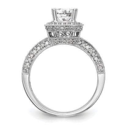 14K Weißgold Verlobungsring mit rundem simuliertem Diamanten und Kissen-Halo
