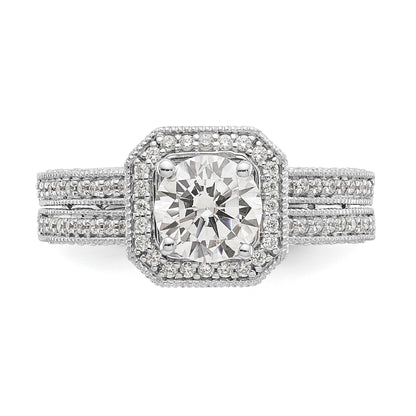 14K Weißgold Verlobungsring mit rundem simuliertem Diamanten und Kissen-Halo