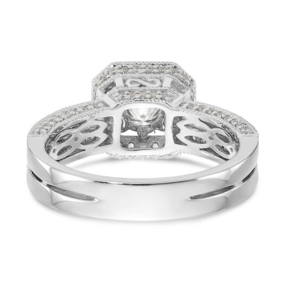 14K Weißgold Verlobungsring mit rundem simuliertem Diamanten und Kissen-Halo