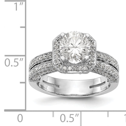 14K Weißgold Verlobungsring mit rundem simuliertem Diamanten und Kissen-Halo