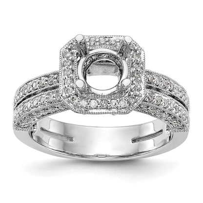 14K Weißgold Verlobungsring mit rundem simuliertem Diamanten und Kissen-Halo