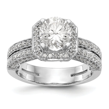 14K Weißgold Verlobungsring mit rundem simuliertem Diamanten und Kissen-Halo