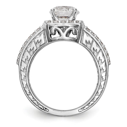 14K Weißgold Verlobungsring mit Kissenschliff-Halo aus simulierten Diamanten in Krappenfassung