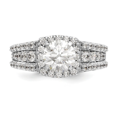 14K Weißgold Verlobungsring mit Kissenschliff-Halo aus simulierten Diamanten in Krappenfassung