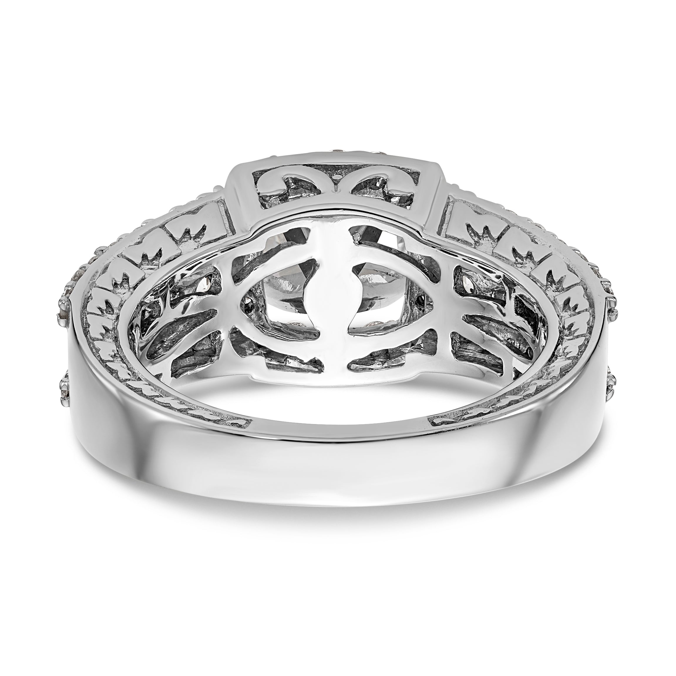 14K Weißgold Verlobungsring mit Kissenschliff-Halo aus simulierten Diamanten in Krappenfassung