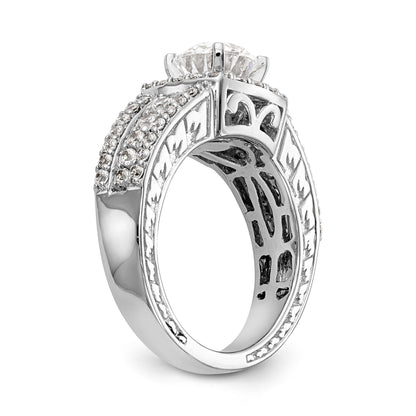 14K Weißgold Verlobungsring mit Kissenschliff-Halo aus simulierten Diamanten in Krappenfassung