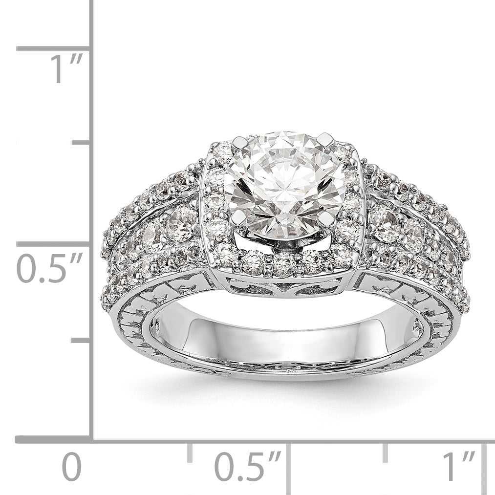 14K Weißgold Verlobungsring mit Kissenschliff-Halo aus simulierten Diamanten in Krappenfassung