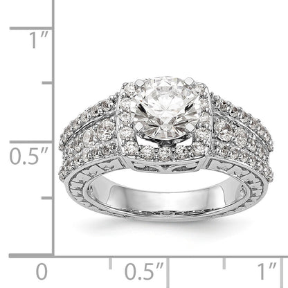 14K Weißgold Verlobungsring mit Kissenschliff-Halo aus simulierten Diamanten in Krappenfassung