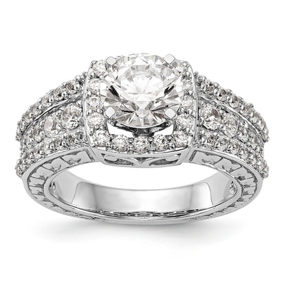 14K Weißgold Verlobungsring mit Kissenschliff-Halo aus simulierten Diamanten in Krappenfassung