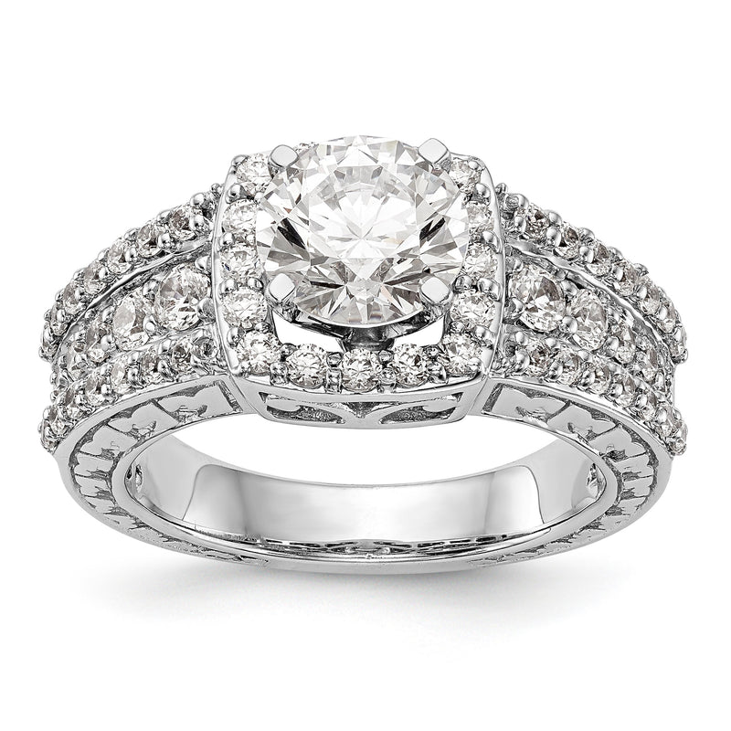 14K Weißgold Verlobungsring mit Kissenschliff-Halo aus simulierten Diamanten in Krappenfassung