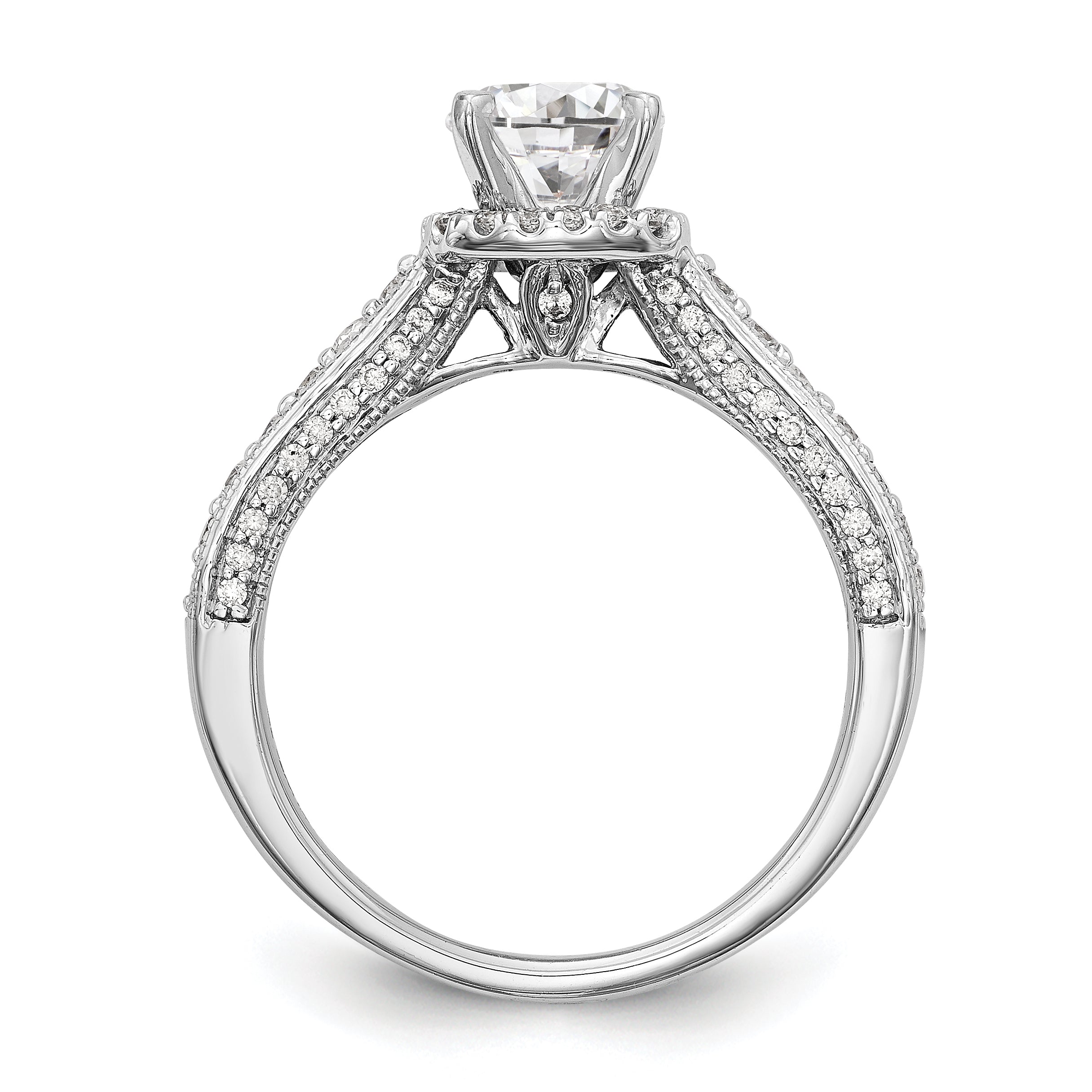 14K Weißgold Verlobungsring mit Halo und Krappenfassung, simulierter Diamant im Fancy-Schliff