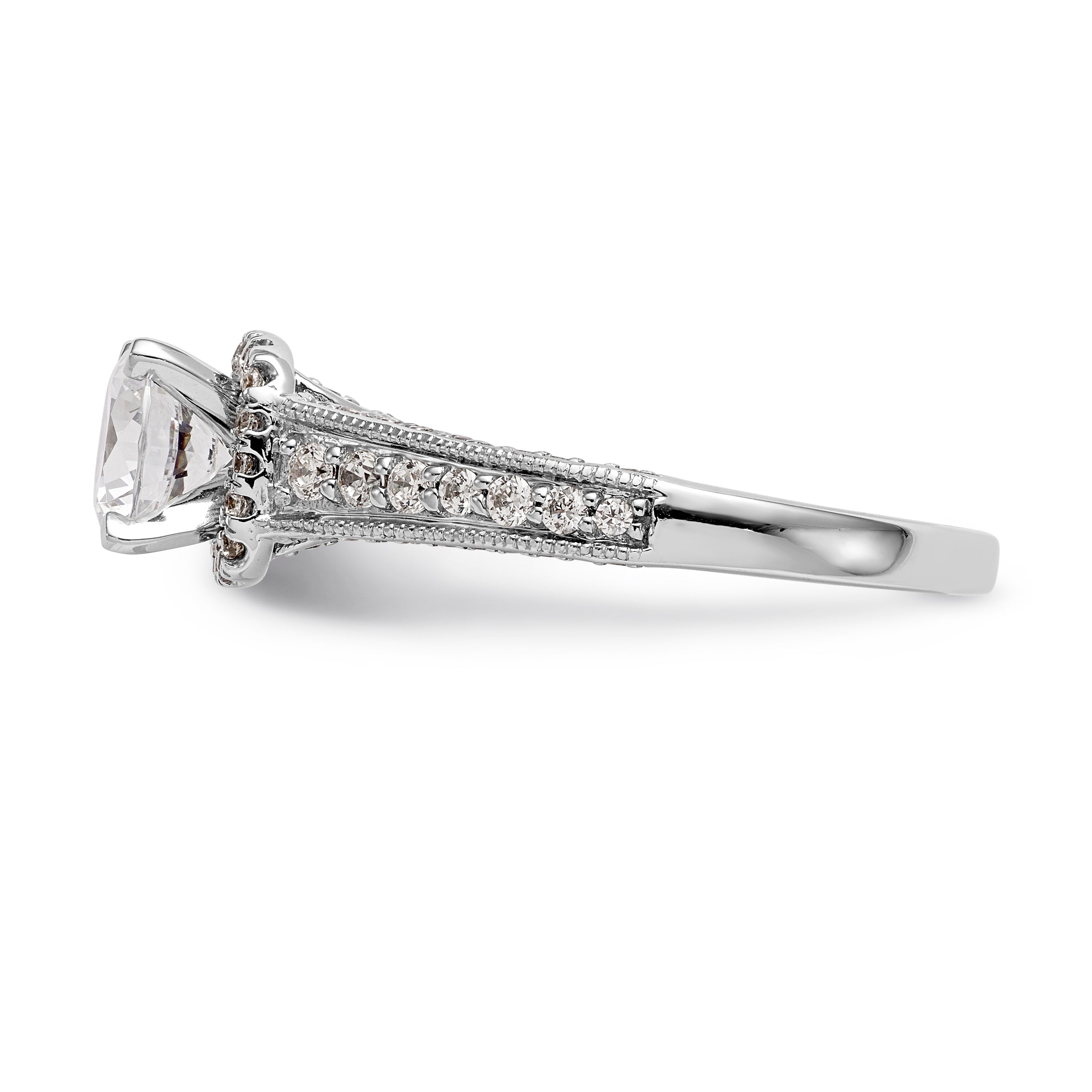 14K Weißgold Verlobungsring mit Halo und Krappenfassung, simulierter Diamant im Fancy-Schliff