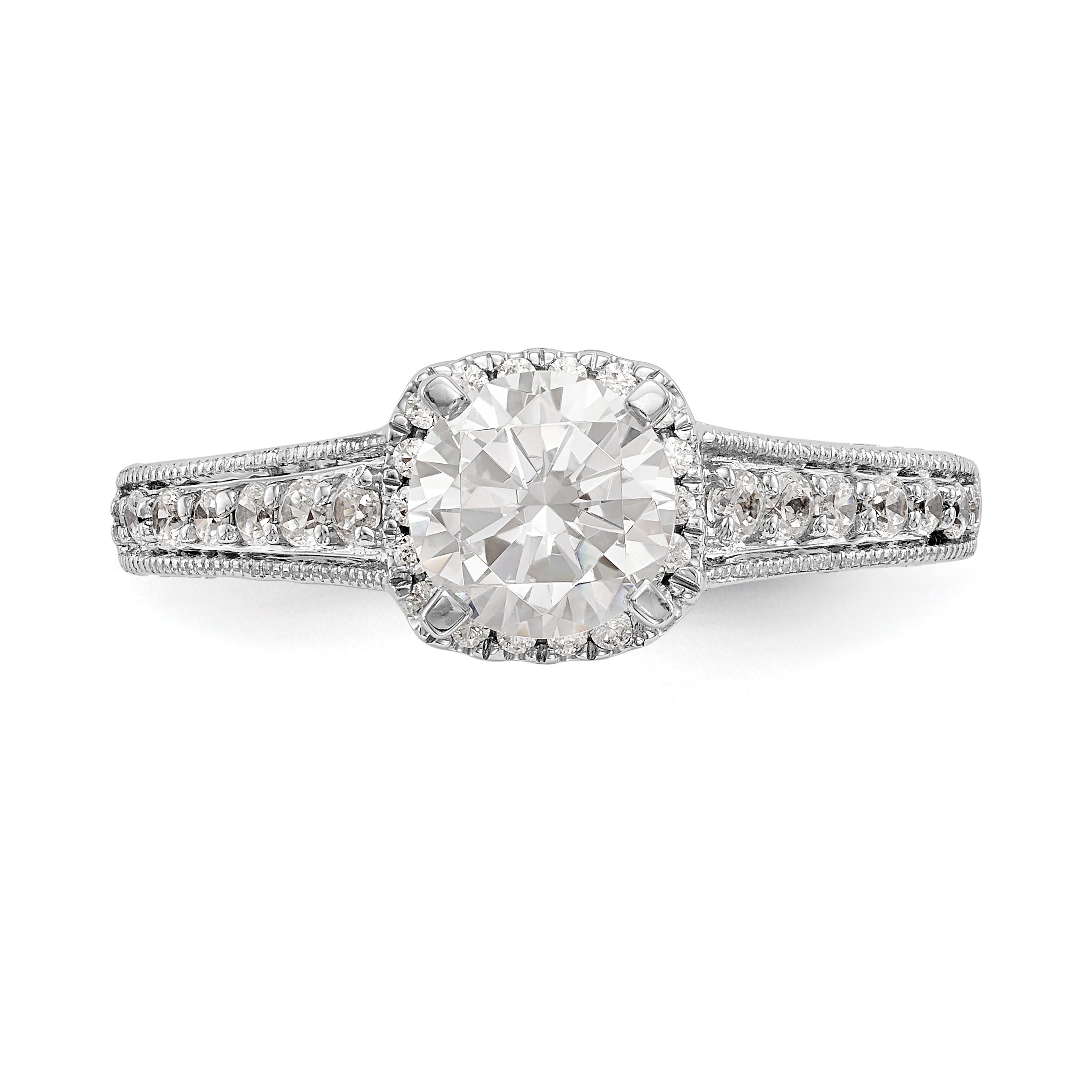 14K Weißgold Verlobungsring mit Halo und Krappenfassung, simulierter Diamant im Fancy-Schliff