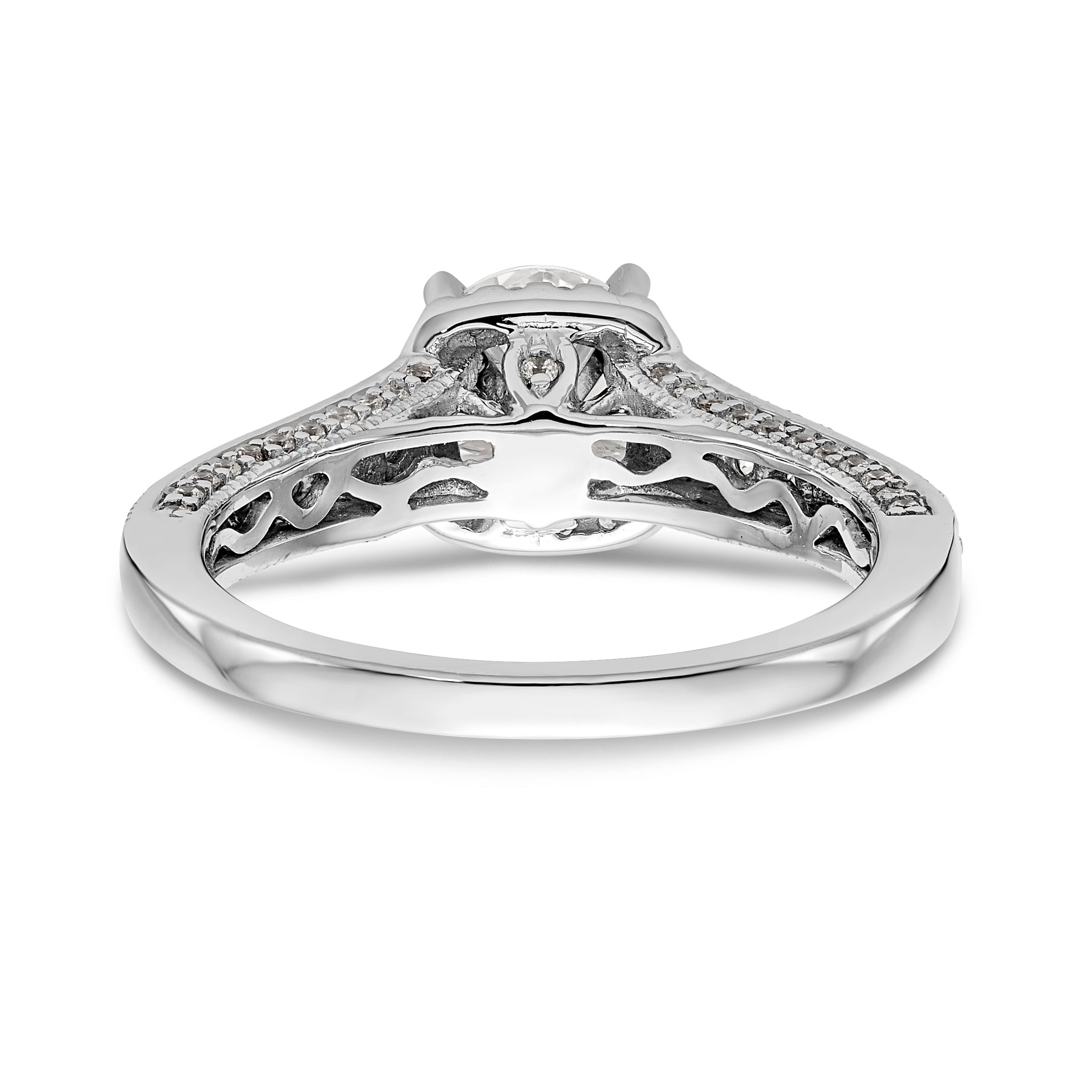 14K Weißgold Verlobungsring mit Halo und Krappenfassung, simulierter Diamant im Fancy-Schliff