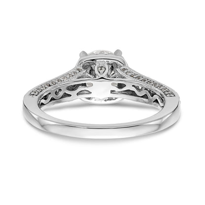 14K Weißgold Verlobungsring mit Halo und Krappenfassung, simulierter Diamant im Fancy-Schliff