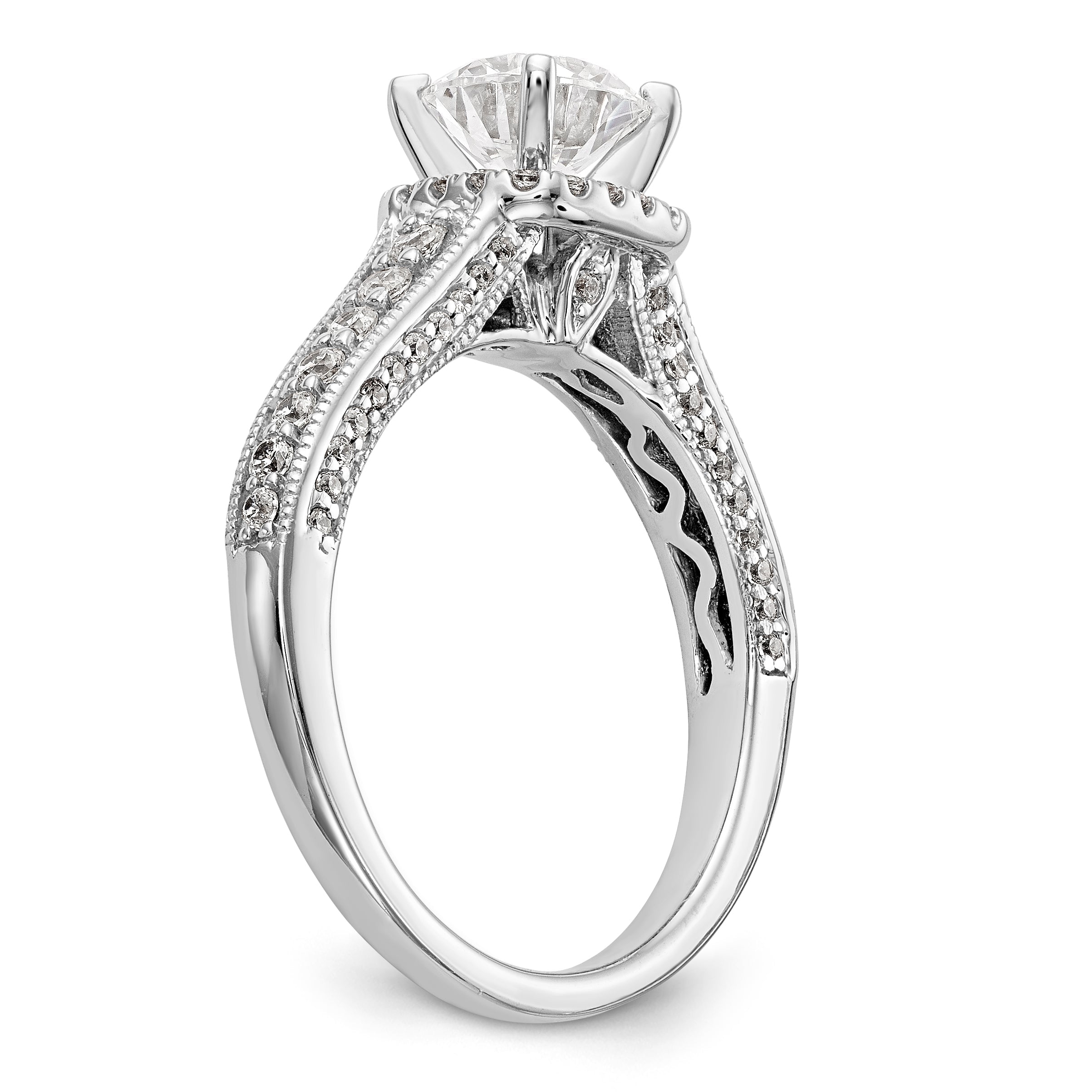 14K Weißgold Verlobungsring mit Halo und Krappenfassung, simulierter Diamant im Fancy-Schliff