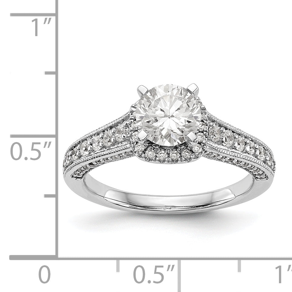 14K Weißgold Verlobungsring mit Halo und Krappenfassung, simulierter Diamant im Fancy-Schliff