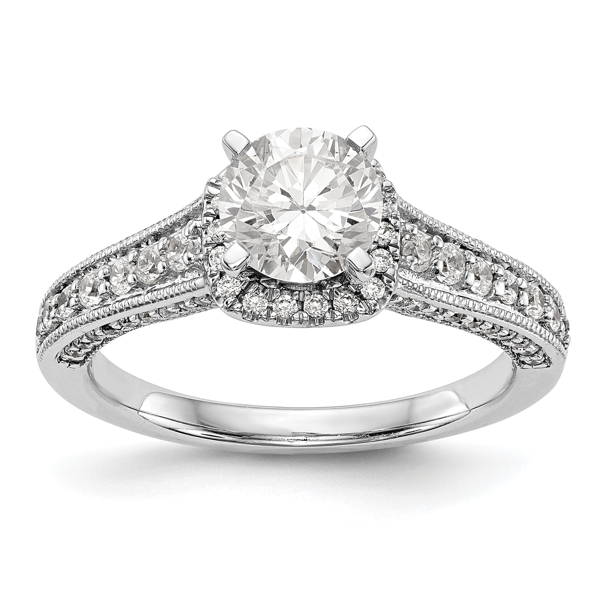 14K Weißgold Verlobungsring mit Halo und Krappenfassung, simulierter Diamant im Fancy-Schliff