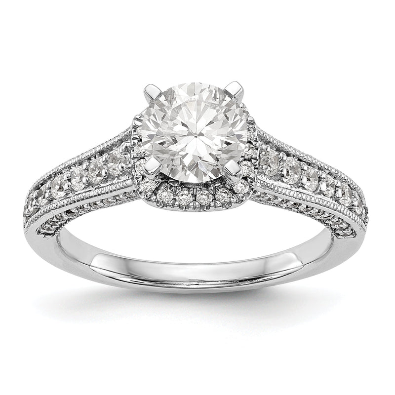 14K Weißgold Verlobungsring mit Halo und Krappenfassung, simulierter Diamant im Fancy-Schliff