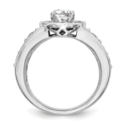 Verlobungsring mit Fantasie-Halo, simuliertem Diamanten und Krappenfassung aus 14K Weißgold