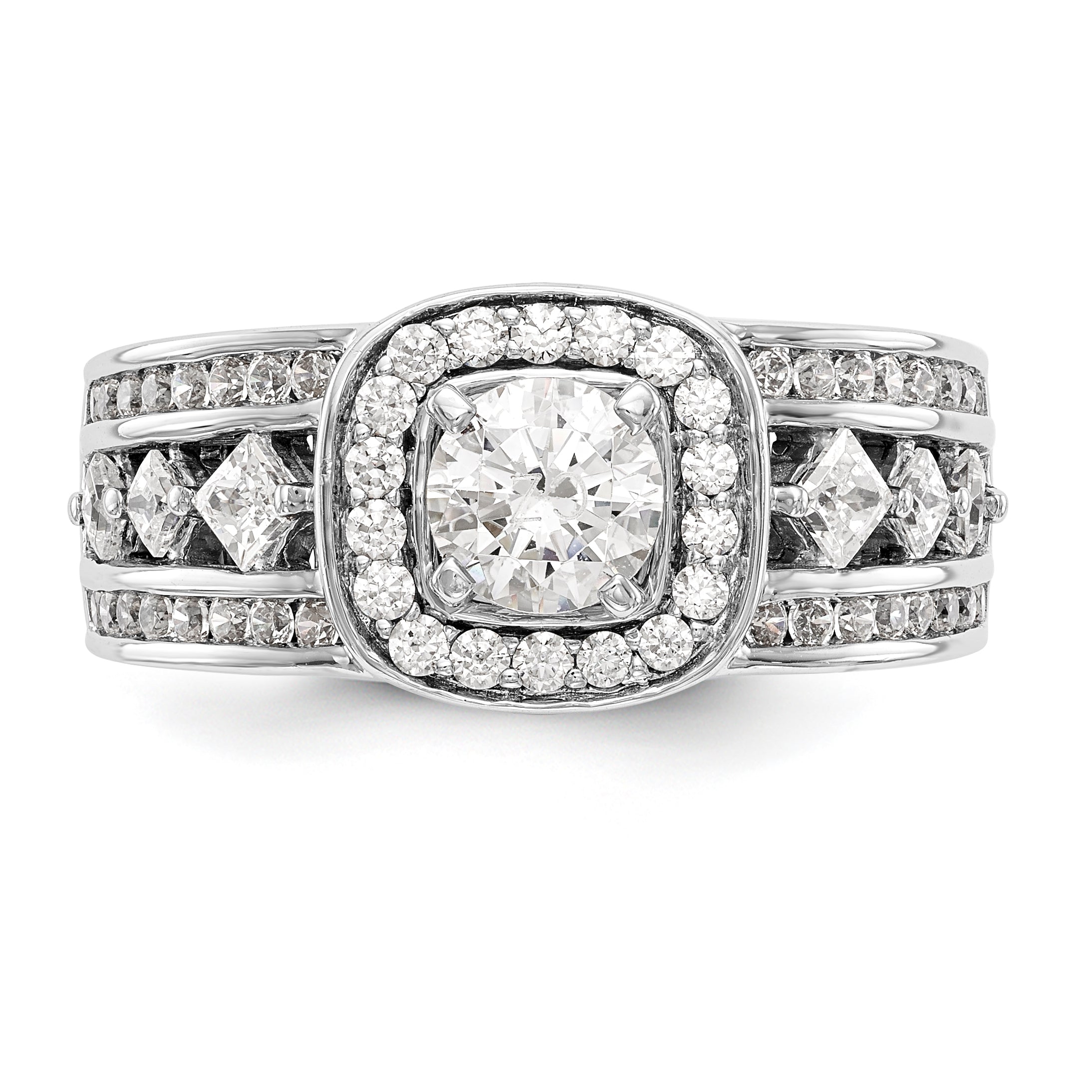 Verlobungsring mit Fantasie-Halo, simuliertem Diamanten und Krappenfassung aus 14K Weißgold
