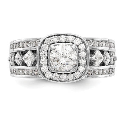 Verlobungsring mit Fantasie-Halo, simuliertem Diamanten und Krappenfassung aus 14K Weißgold