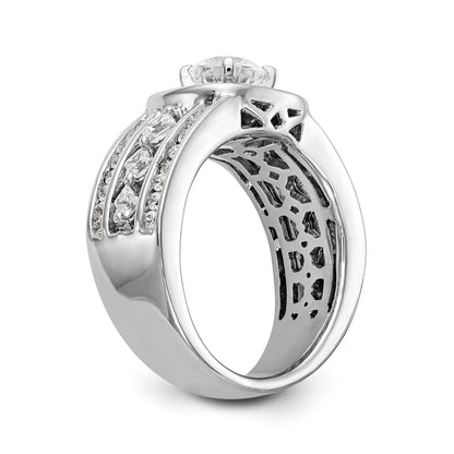 Verlobungsring mit Fantasie-Halo, simuliertem Diamanten und Krappenfassung aus 14K Weißgold