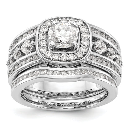 Verlobungsring mit Fantasie-Halo, simuliertem Diamanten und Krappenfassung aus 14K Weißgold