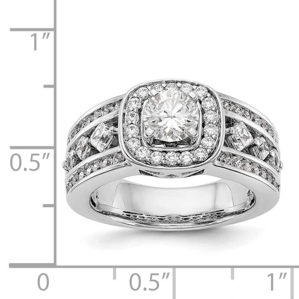 Verlobungsring mit Fantasie-Halo, simuliertem Diamanten und Krappenfassung aus 14K Weißgold