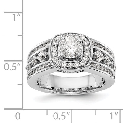 Verlobungsring mit Fantasie-Halo, simuliertem Diamanten und Krappenfassung aus 14K Weißgold