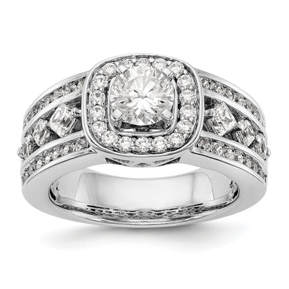 Verlobungsring mit Fantasie-Halo, simuliertem Diamanten und Krappenfassung aus 14K Weißgold