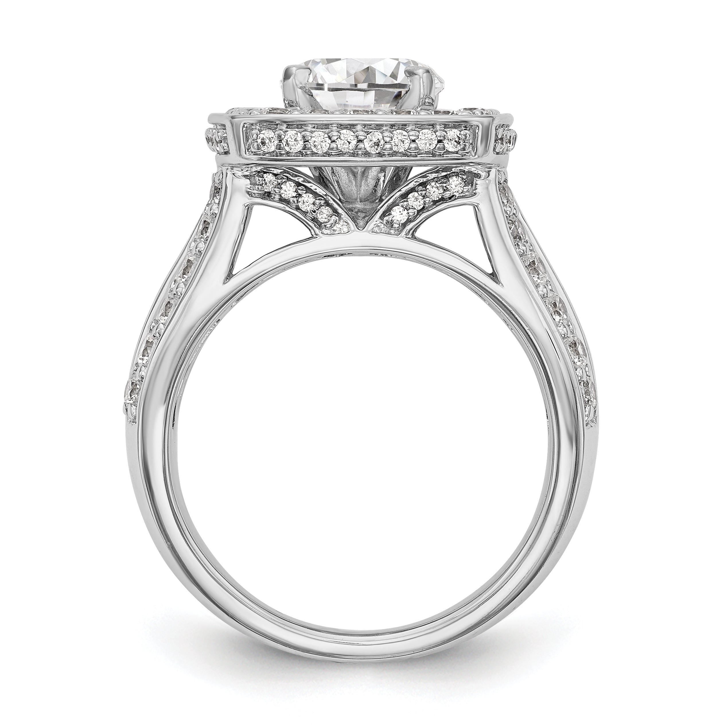 Verlobungsring aus 14K Weißgold mit Krappenfassung, simuliertem Diamant im Kissenschliff und Halo