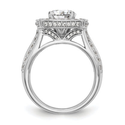 Verlobungsring aus 14K Weißgold mit Krappenfassung, simuliertem Diamant im Kissenschliff und Halo