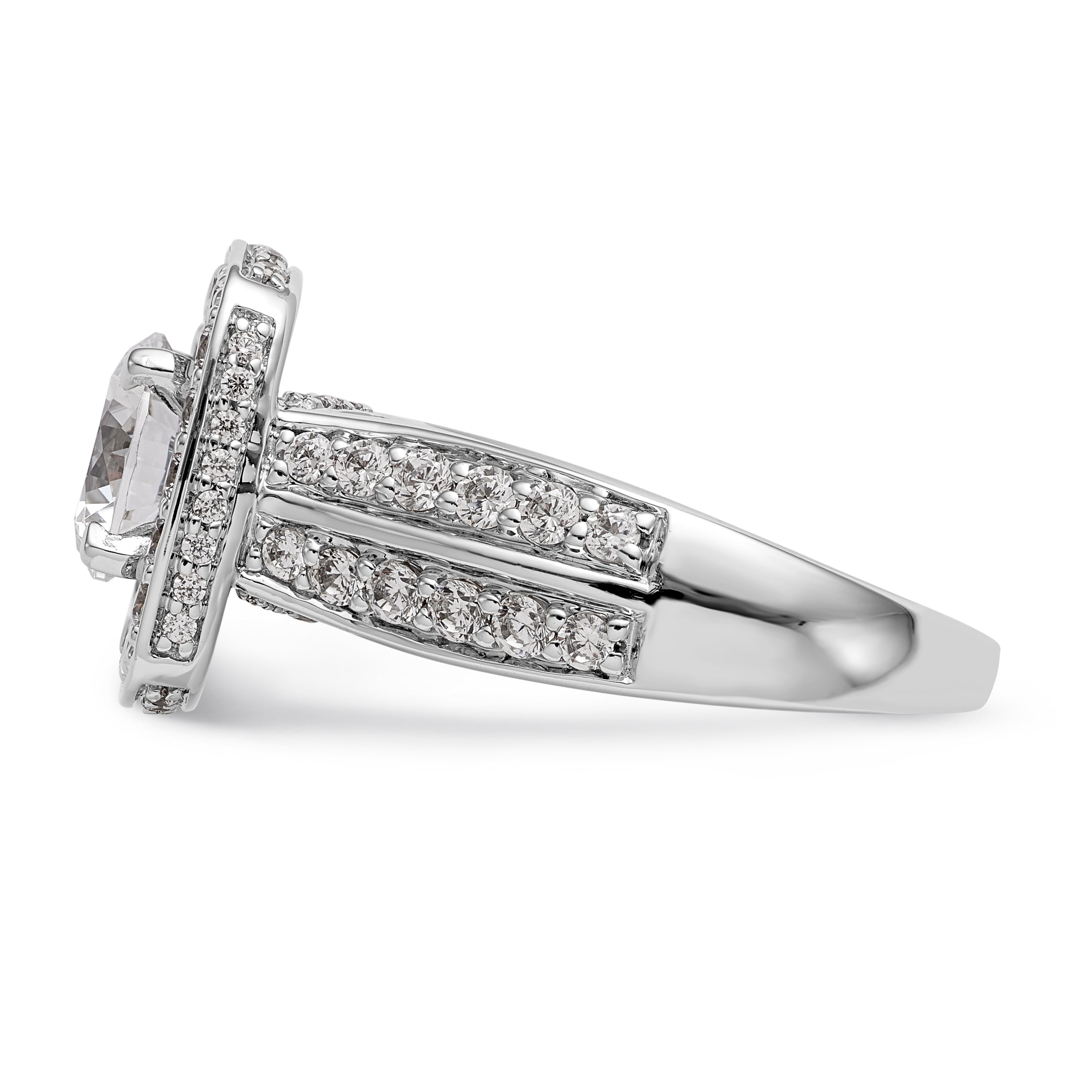 Verlobungsring aus 14K Weißgold mit Krappenfassung, simuliertem Diamant im Kissenschliff und Halo