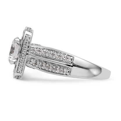 Verlobungsring aus 14K Weißgold mit Krappenfassung, simuliertem Diamant im Kissenschliff und Halo