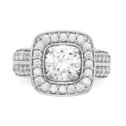 Verlobungsring aus 14K Weißgold mit Krappenfassung, simuliertem Diamant im Kissenschliff und Halo